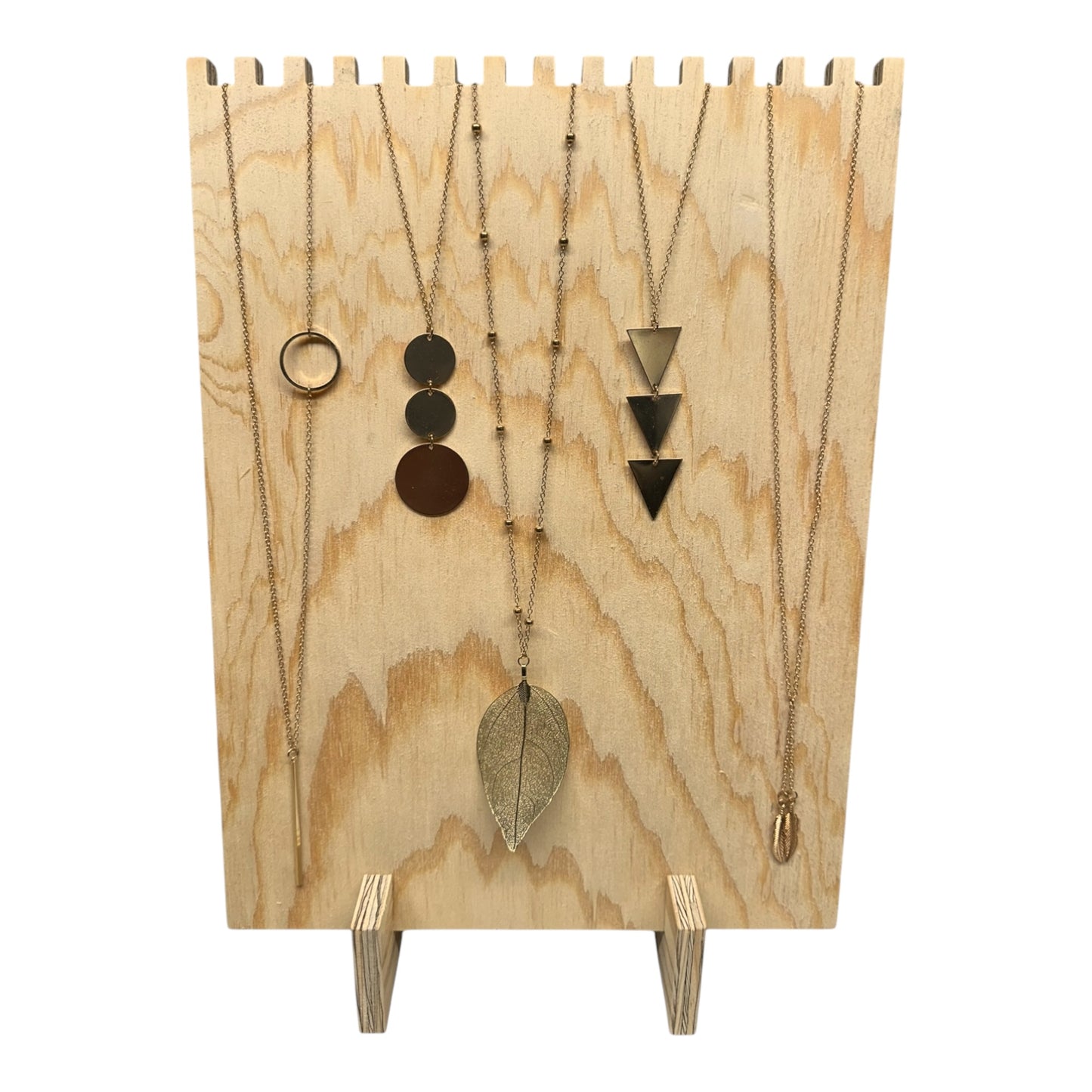 Set Of 5 Multi-groove Wooden Necklace Display