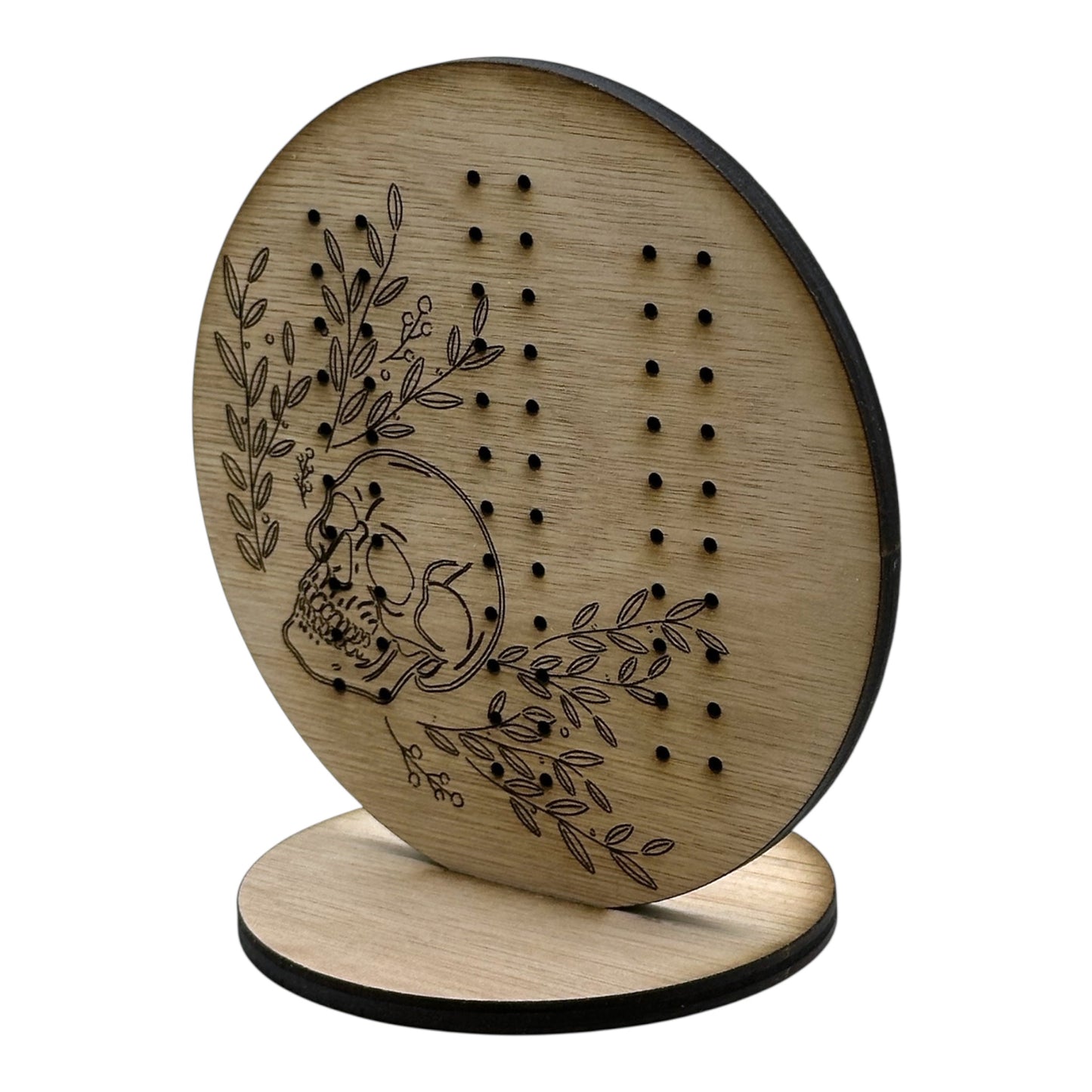 Stud Earring Storage | Circular Earring Display With Skull And Floral Design