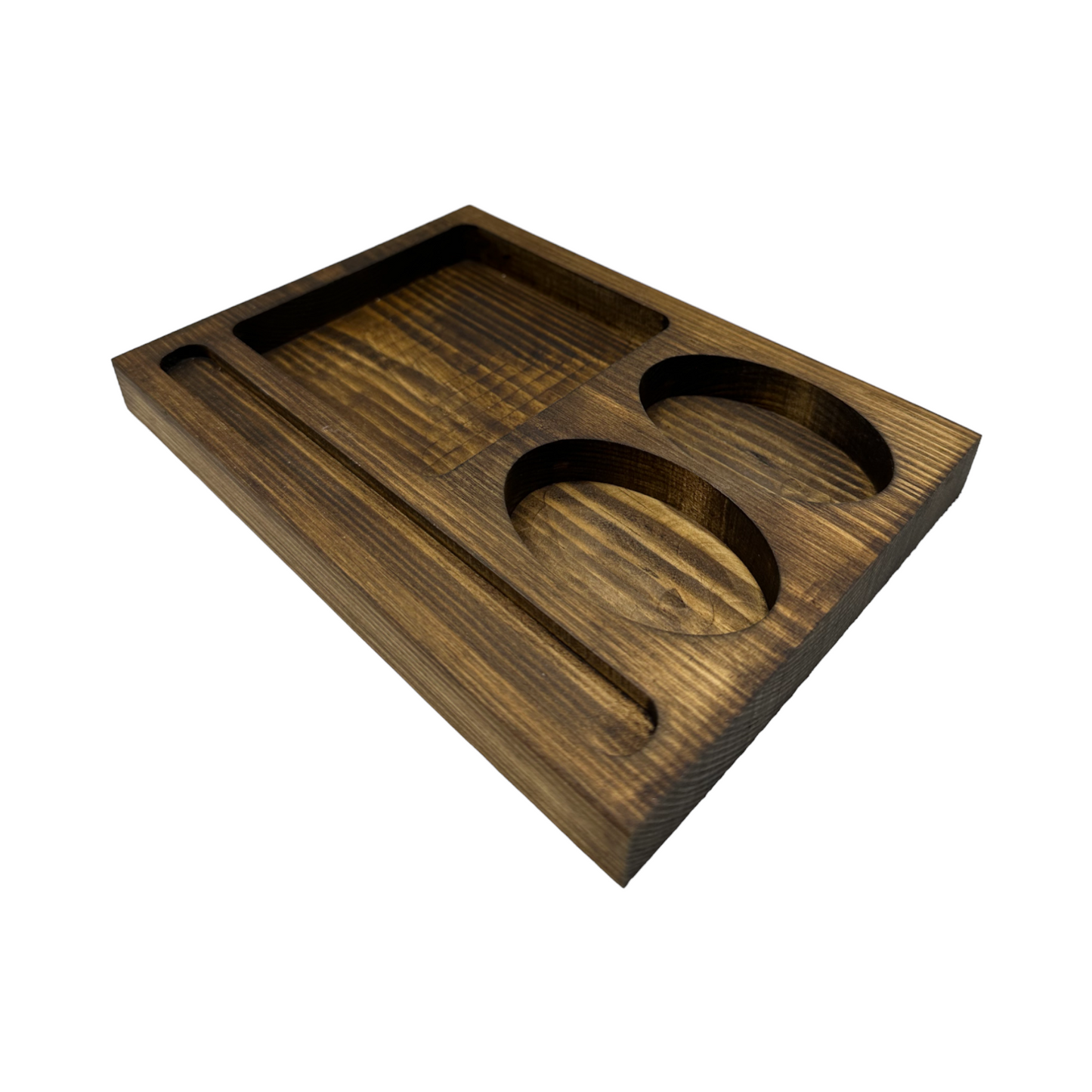Wooden office desk tidy side view