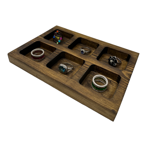Wooden catch all dish with six square 50mm