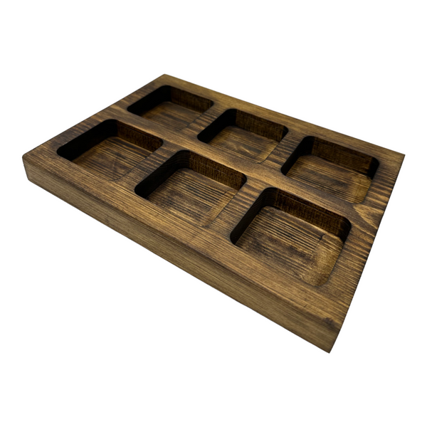 Wooden catch all dish with six square 50mm