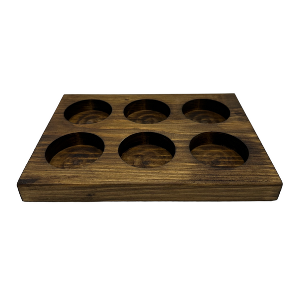Wooden tray with circular compartments