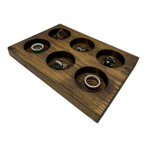 Wooden tray with circular compartments
