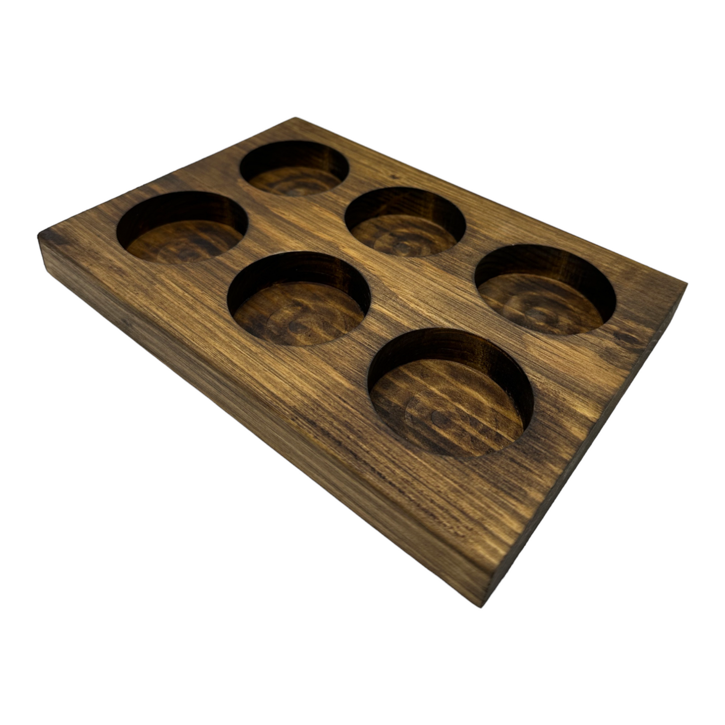 Wooden tray with circular compartments
