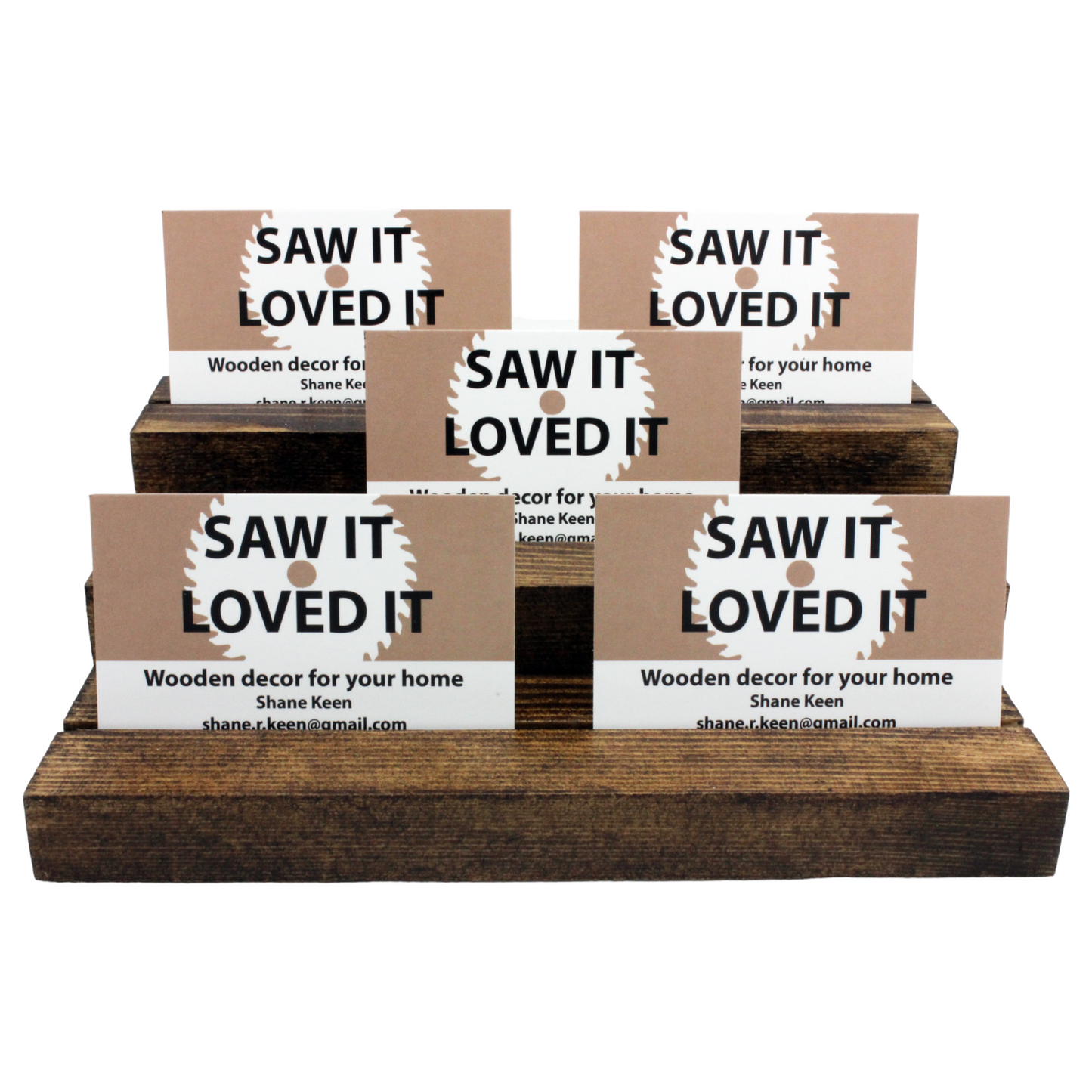3 tier grooved display with cards in