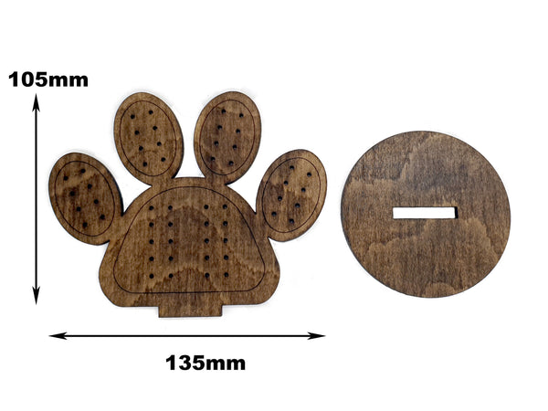 plywood paw shaped earring display with sizes