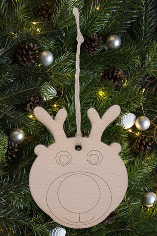 Reindeer Plywood Christmas Ornament - Set of 6