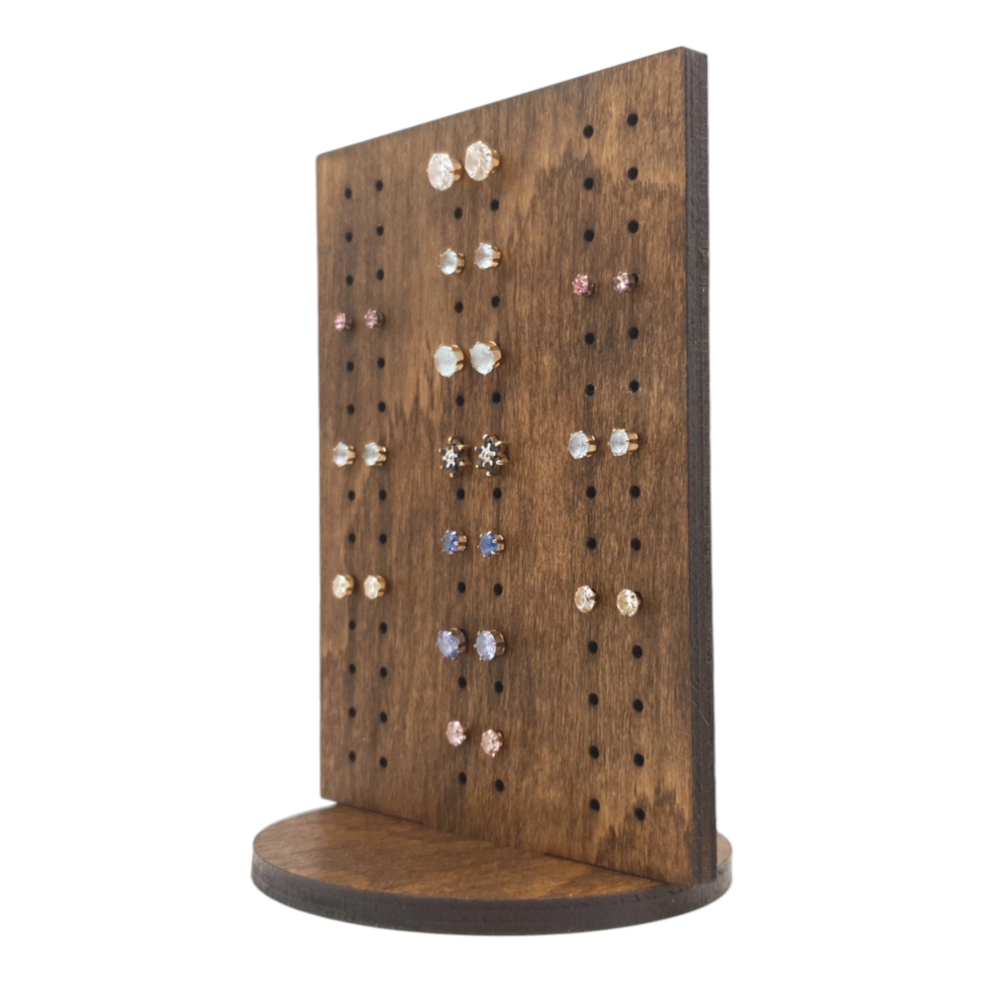 rectangular earring display with earrings in 