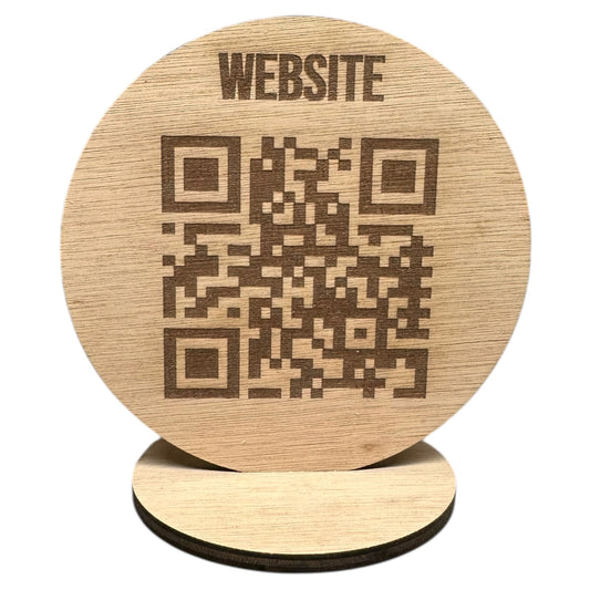 Custom Wooden QR Code Display Stand – Laser Engraved QR Sign for Shops, Craft Fairs, Market Stalls, Restaurants, Weddings & Events