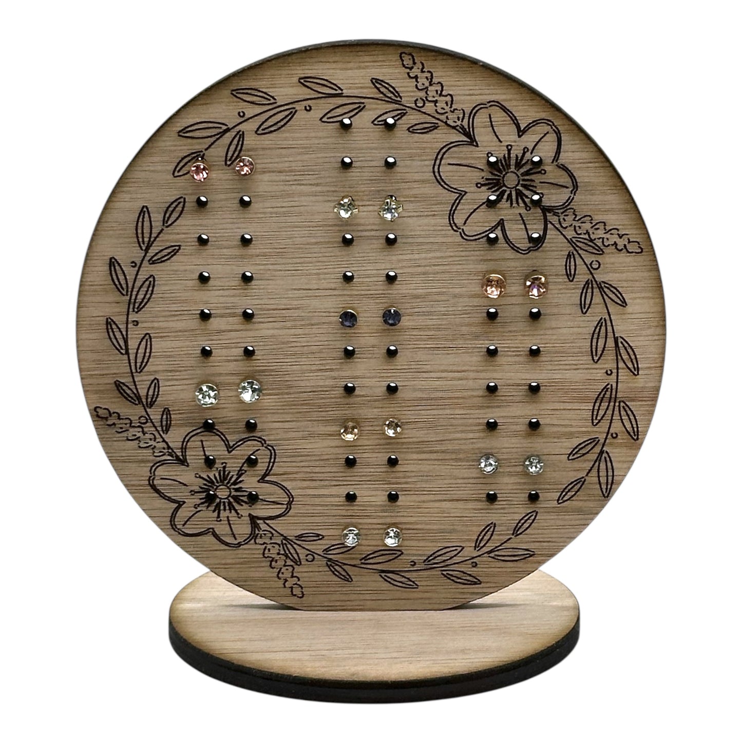 Stud Earring Storage | Circular Earring Display With Floral Design