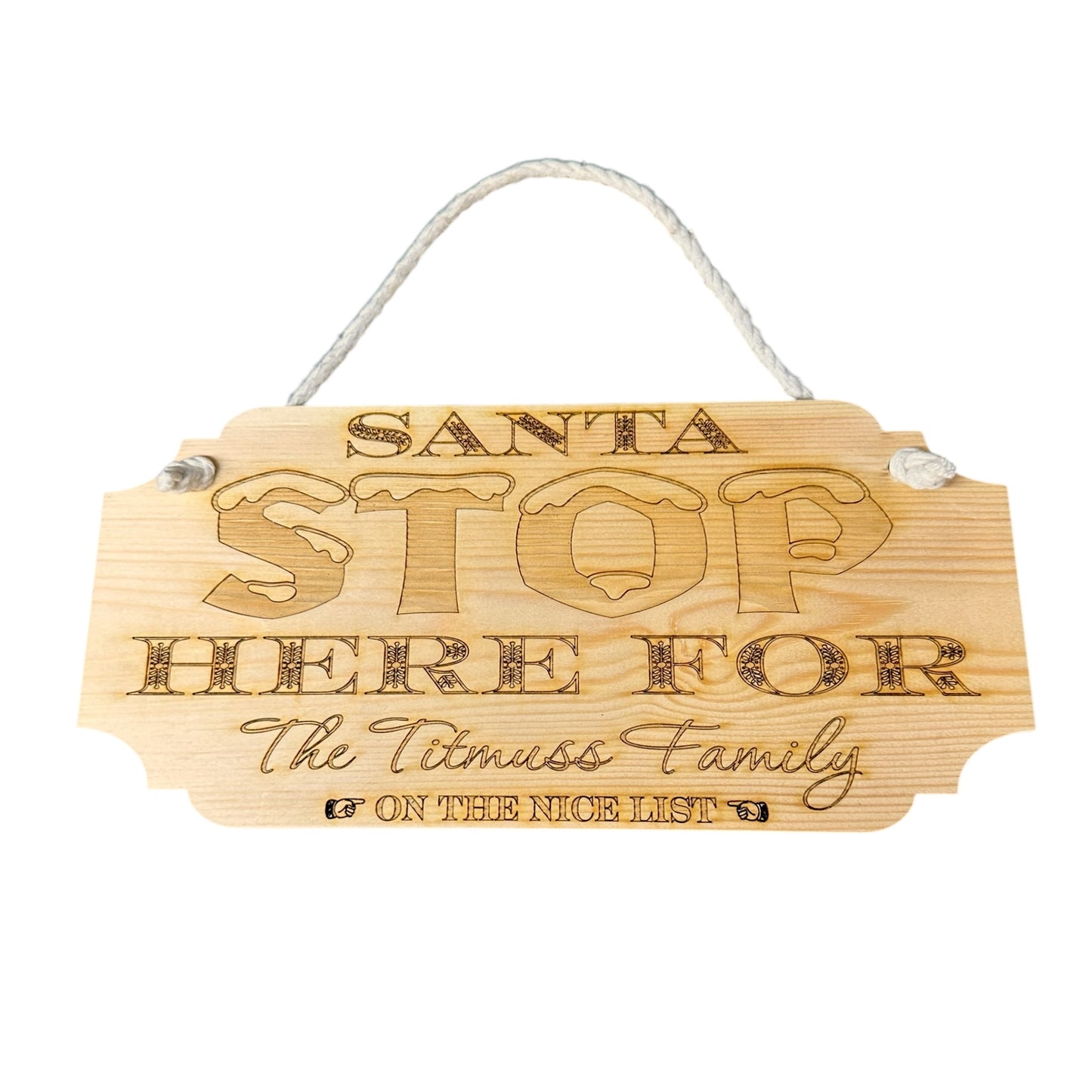 Personalised Wooden Santa Stop Here Sign | Custom Christmas Family Name Plaque