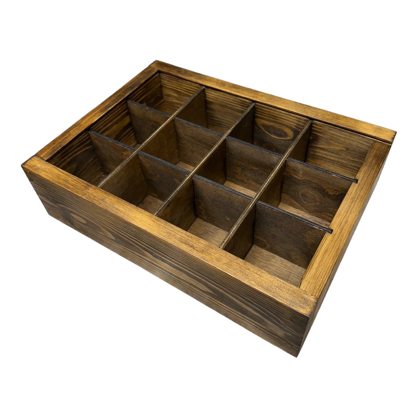 Wooden Multiple Compartment Storage Tray With Sliding Lid