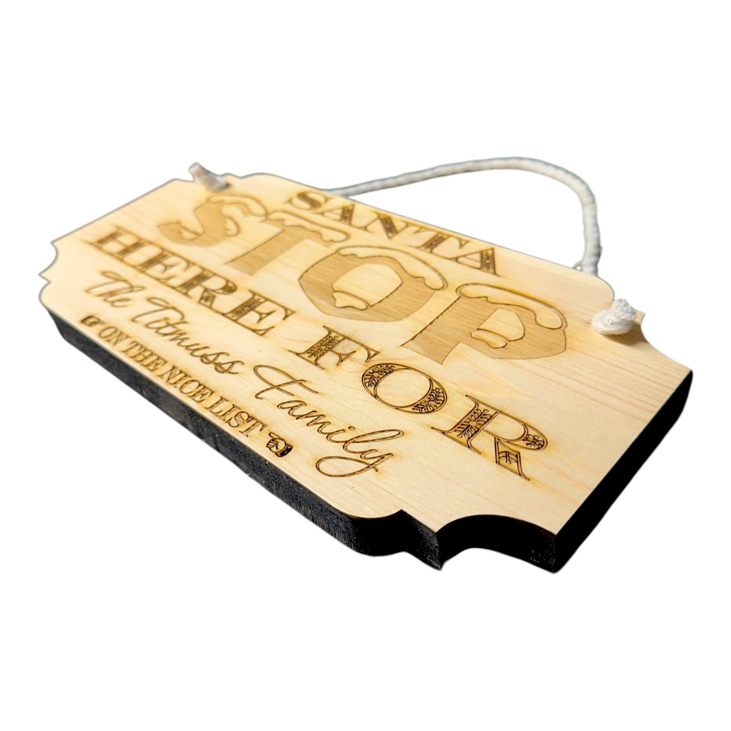 Personalised Wooden Santa Stop Here Sign | Custom Christmas Family Name Plaque