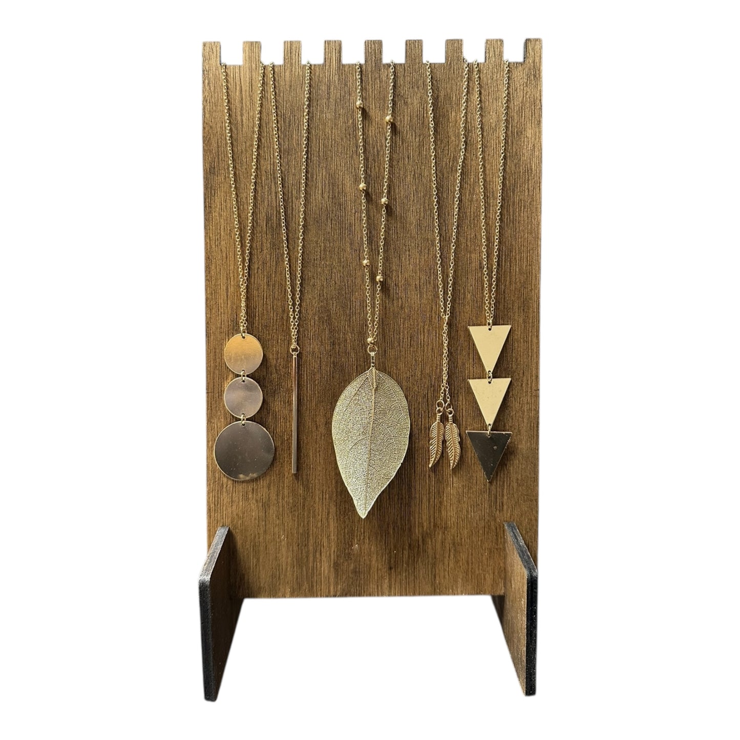 Multi-Groove Plywood Necklace Display With Collapsible Necklace Securing Base