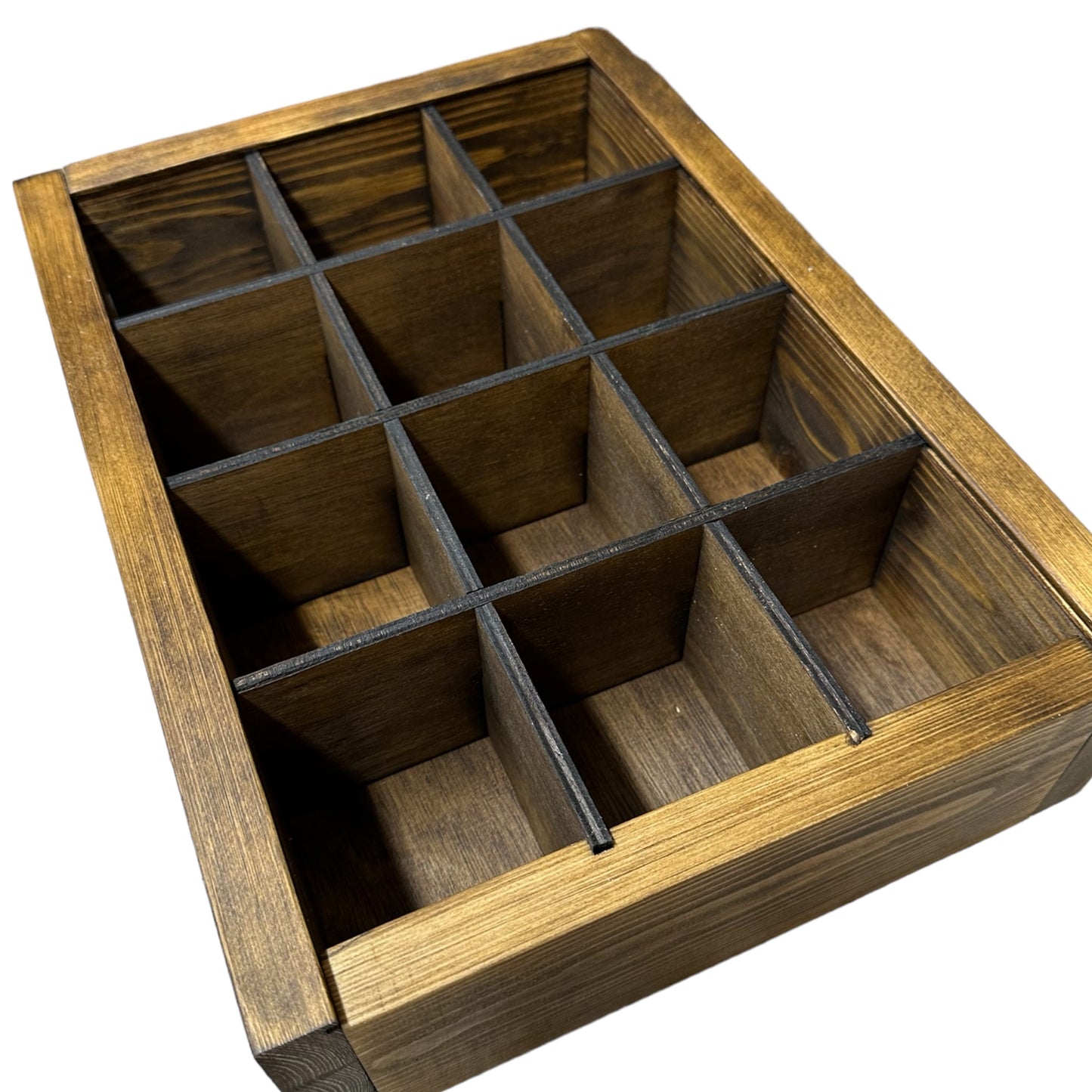 Wooden Multiple Compartment Storage Tray With Sliding Lid