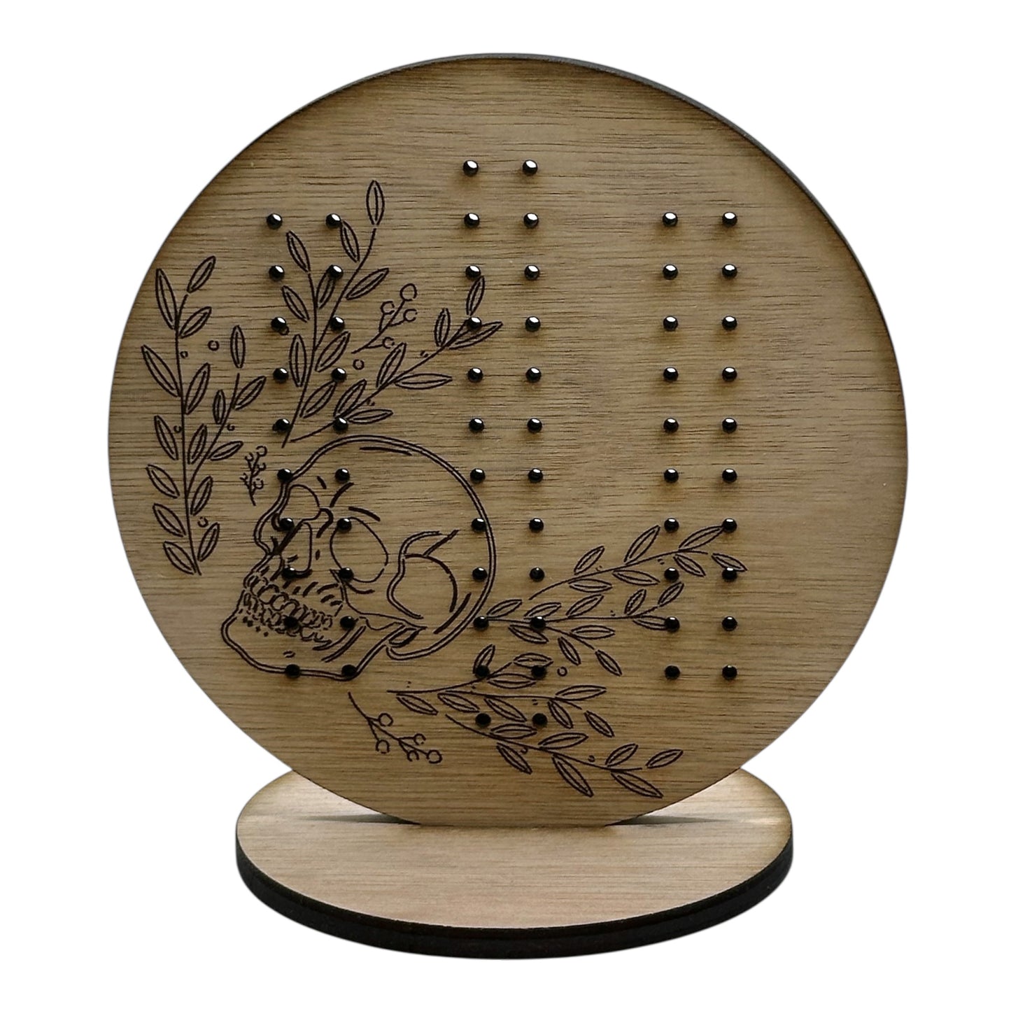 Stud Earring Storage | Circular Earring Display With Skull And Floral Design