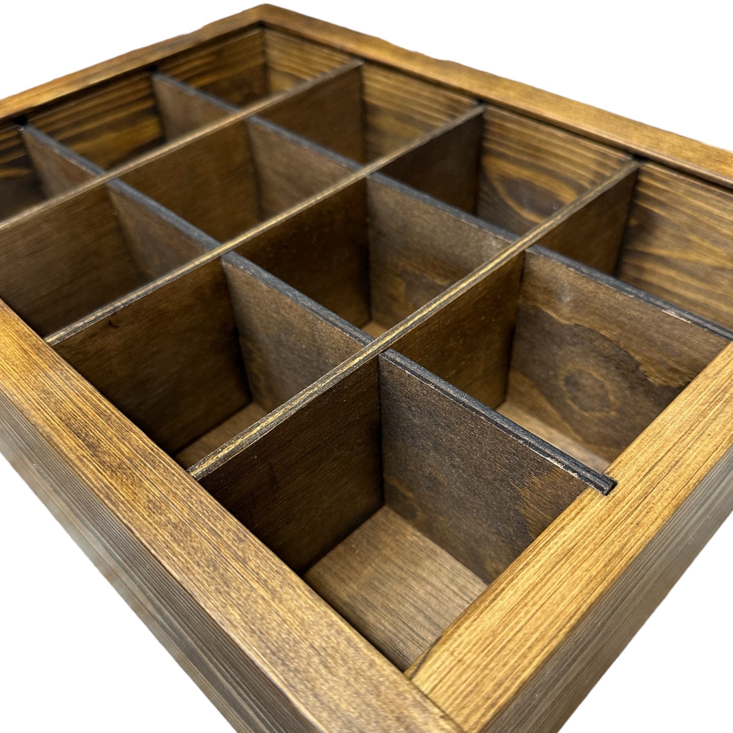 Wooden Multiple Compartment Storage Tray With Sliding Lid