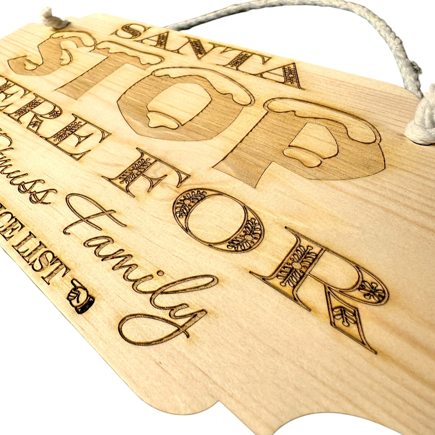 Personalised Wooden Santa Stop Here Sign | Custom Christmas Family Name Plaque