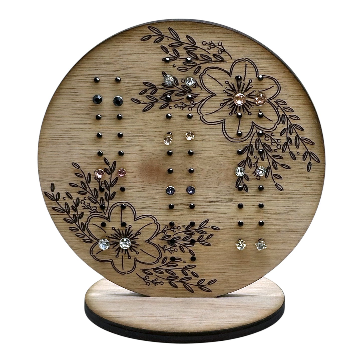 Stud Earring Storage | Circular Earring Display With Floral Design