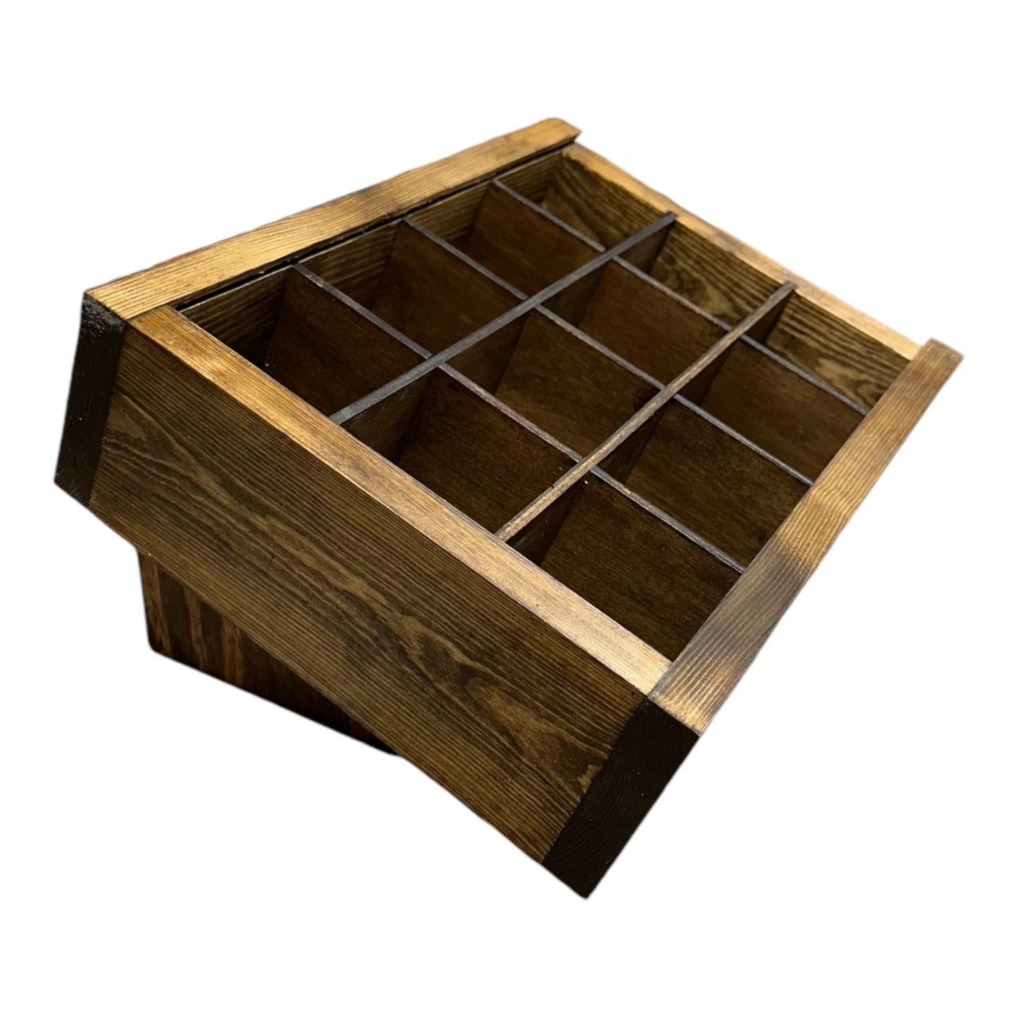 Wooden Multiple Compartment Storage Tray With Sliding Lid