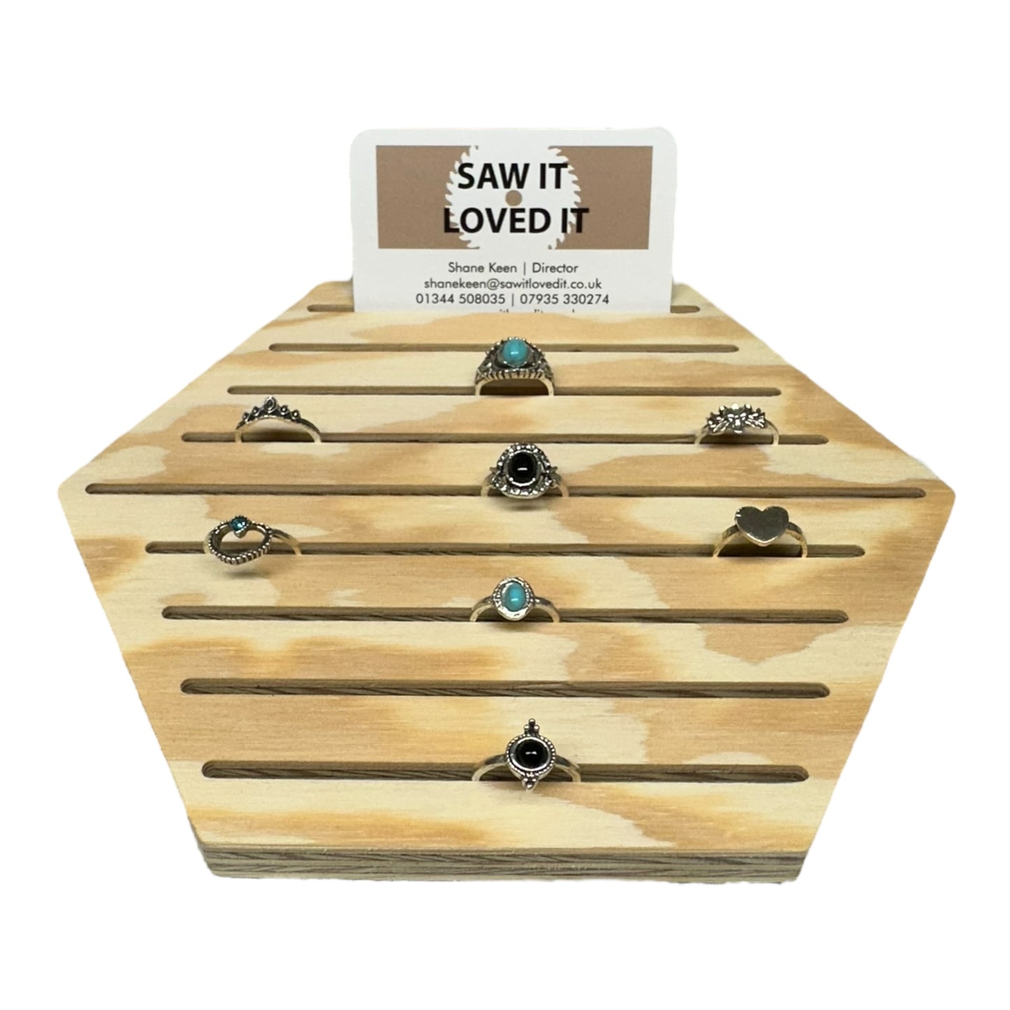 Hexagonal Grooved Wooden Display Rings Card Backed Products Business Cards