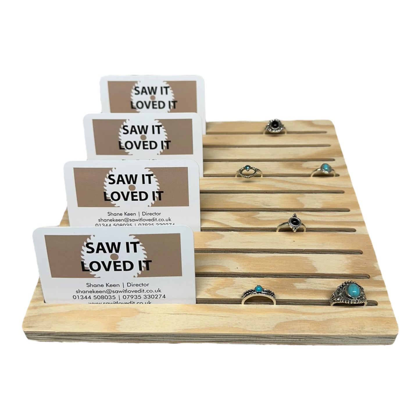 Square Grooved Wooden Display Rings Card Backed Products Business Cards