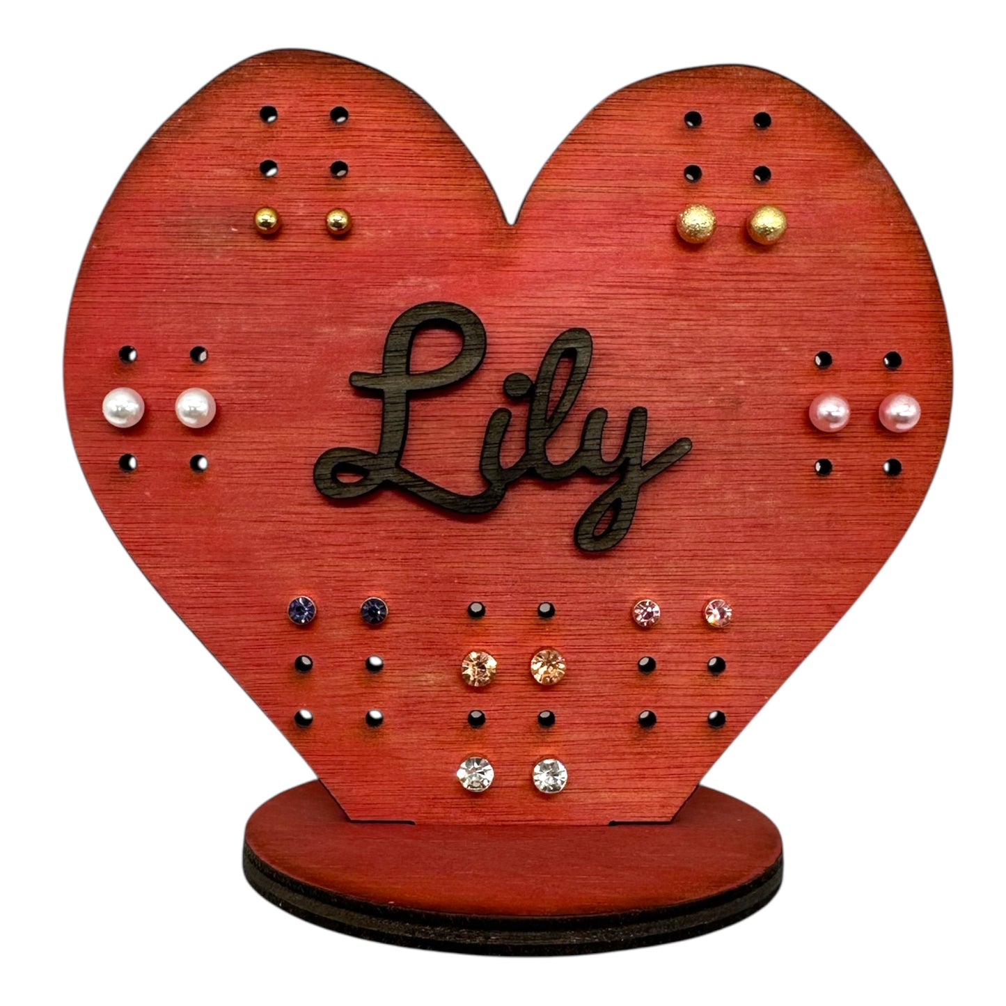 Personalised Wooden Heart Shaped Earring Display