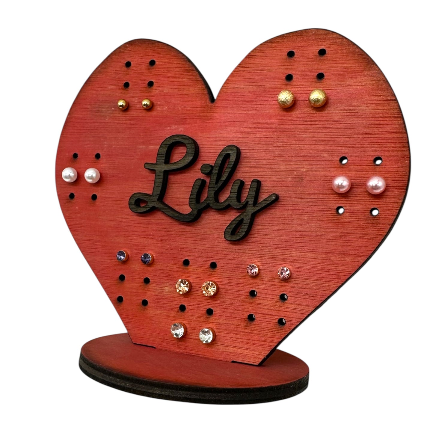 Personalised Wooden Heart Shaped Earring Display