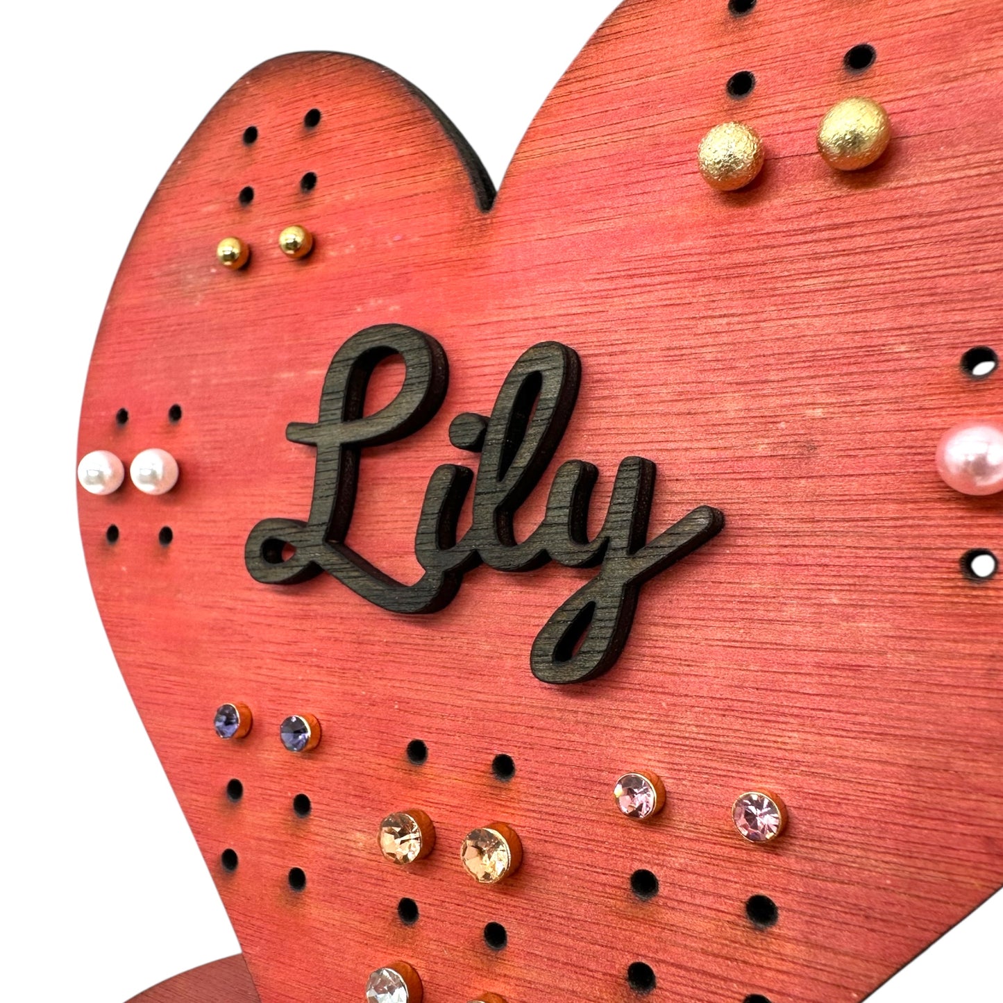 Personalised Wooden Heart Shaped Earring Display