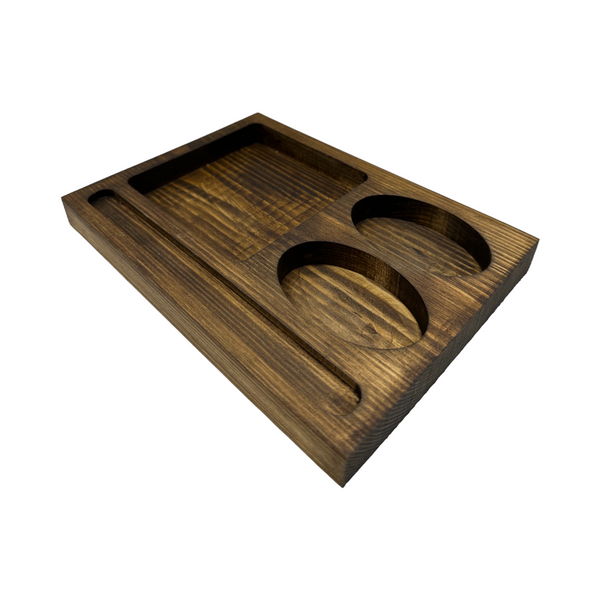 Wooden office desk tidy side view