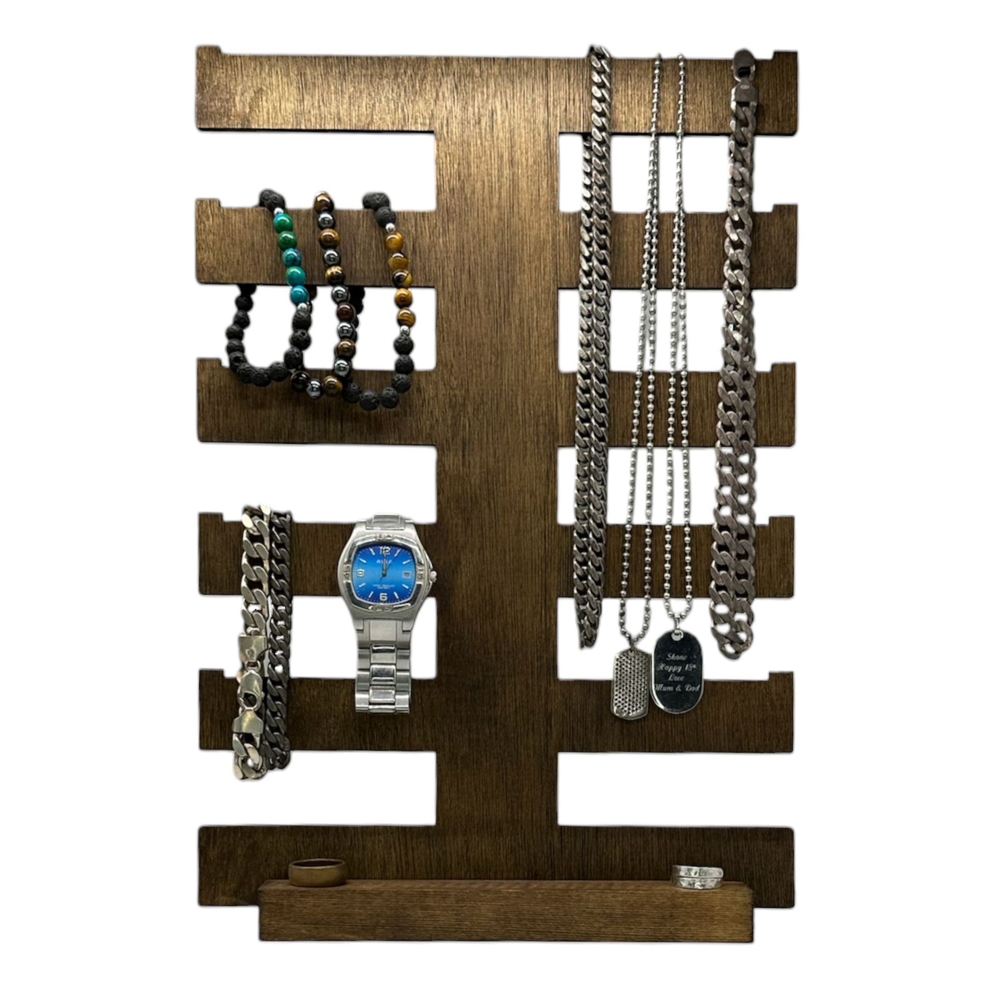 multi arm jewellery display with jewellery on