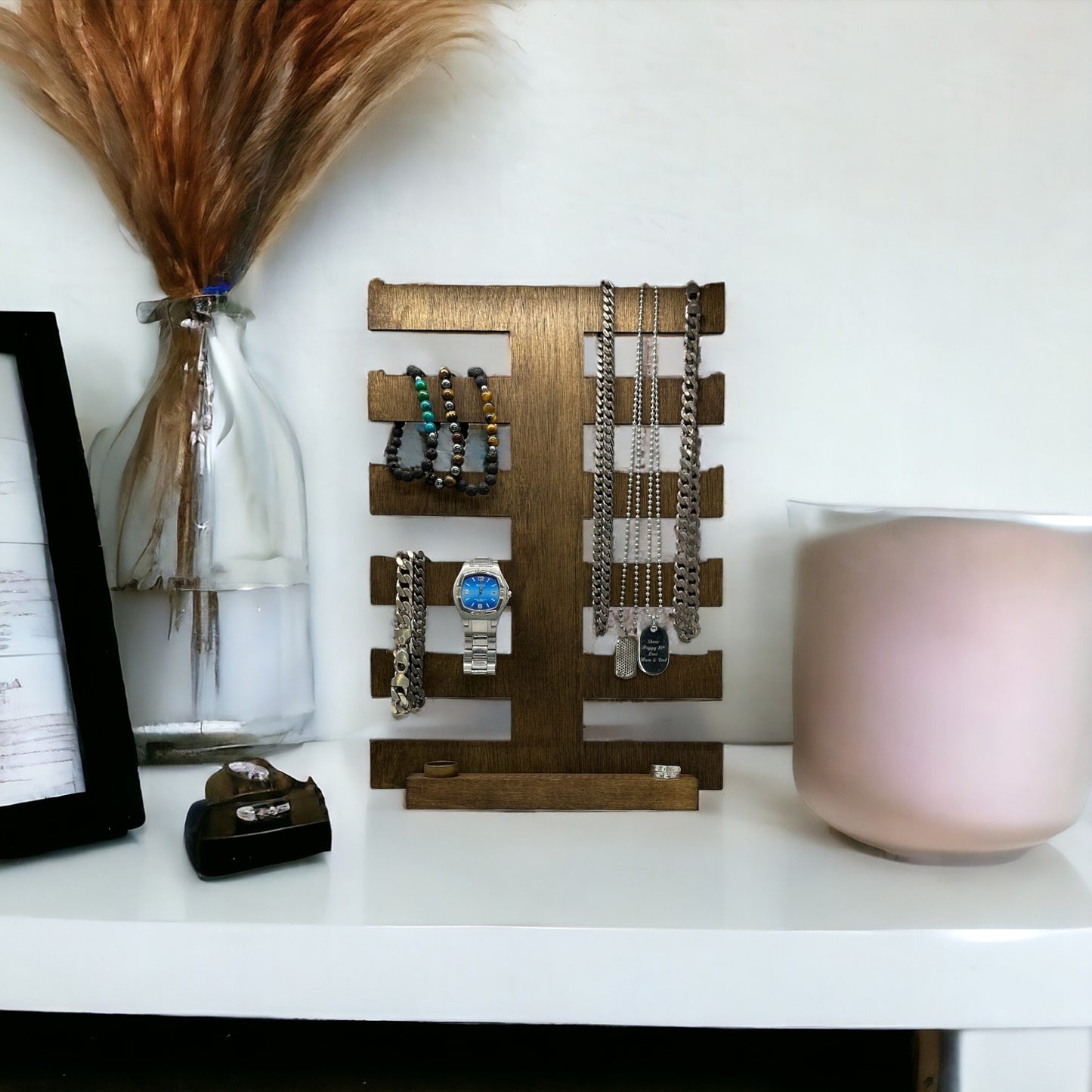 multi arm jewellery display with jewellery on