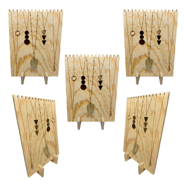 Set Of 5 Multi-groove Wooden Necklace Display