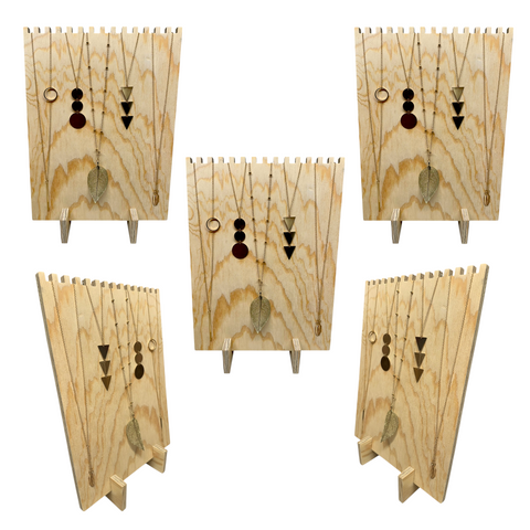 Set Of 5 Multi-groove Wooden Necklace Display