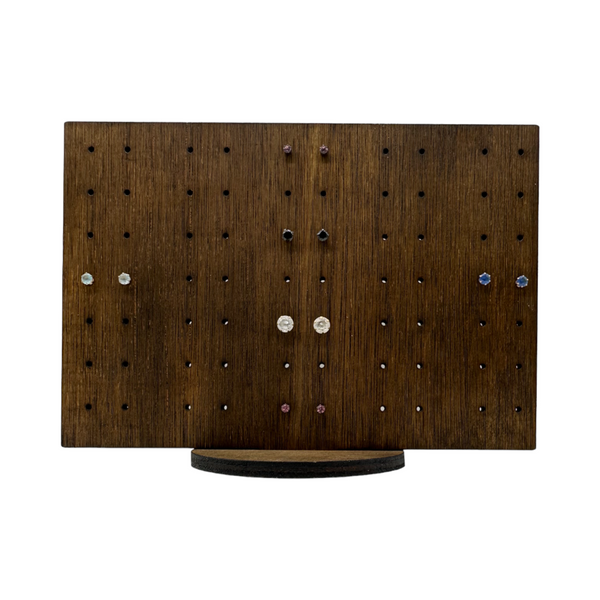 Rectangular stud earring holder front view with earrings