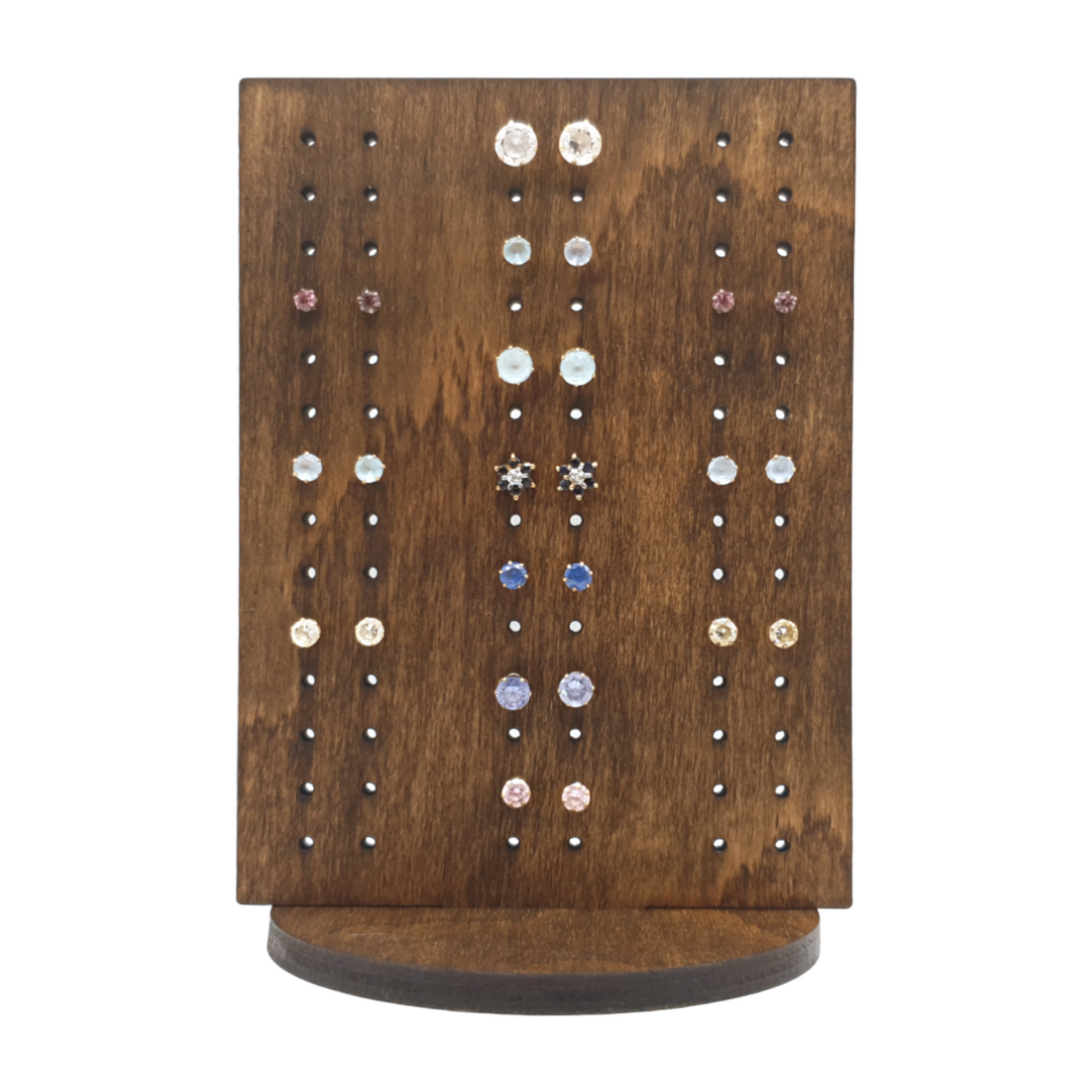 rectangular earring display with earrings in 